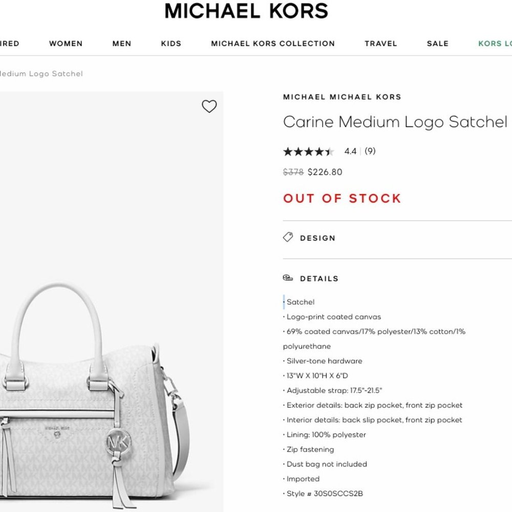 MICHAEL KORS Carine Medium Logo Satchel Bag - White/Beige - Picture 2 of 15